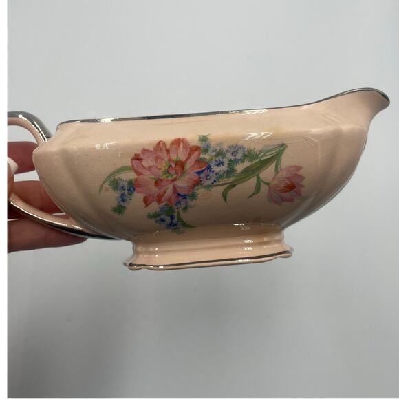 Vintage Quadro Crooksville Sugar Bowl Creamer Gravy Boat Dishes Serveware Pink - Picture 4 of 12